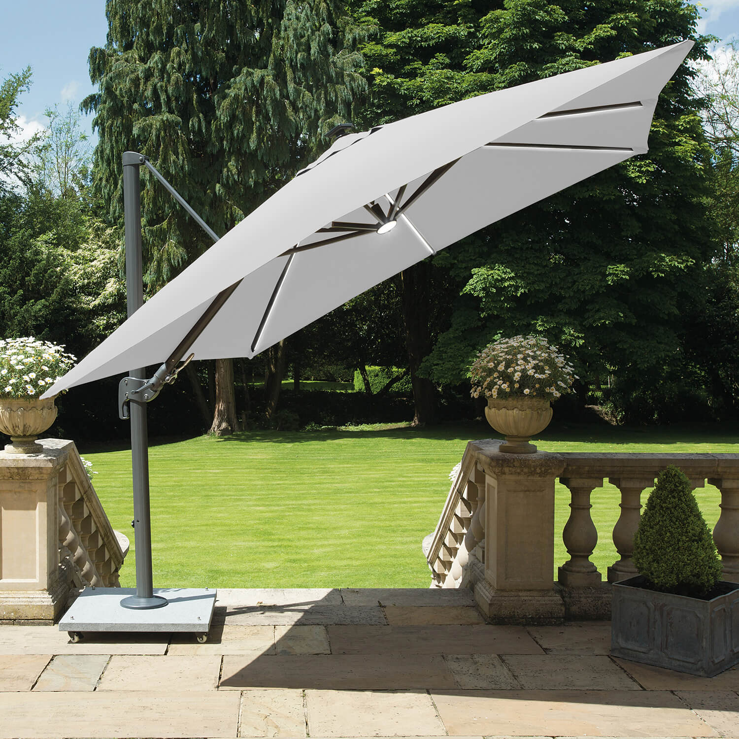Palermo Cantilever Parasol 3x3m With LED Strip Light Mouse Grey