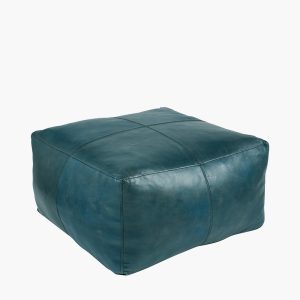 blue leather pouffe
