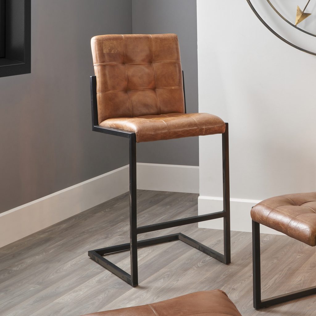 brown leather stool