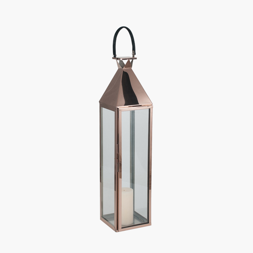 Shiny Copper Stainless Steel and Glass Large Lantern