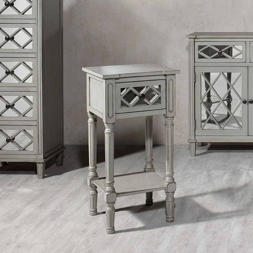 Puglia Dove Grey Mirrored Pine Wood Accent Table K/D