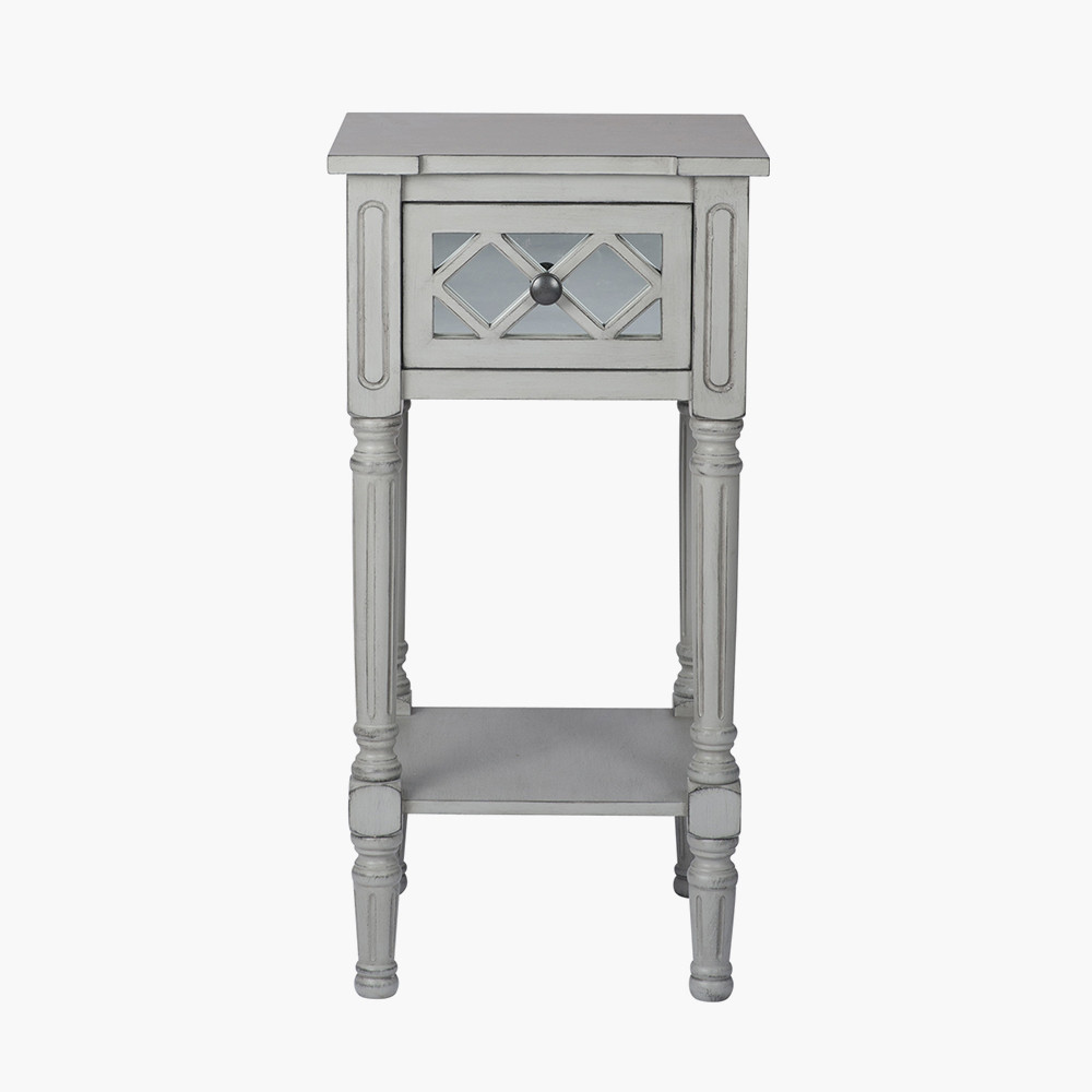 Puglia Dove Grey Mirrored Pine Wood Accent Table